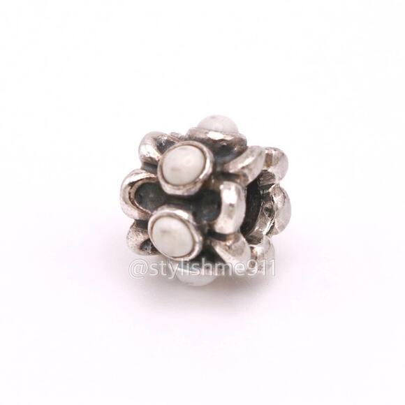 Authentic PANDORA Sterling Silver Forget Me Not White Agate Charm - Picture 9 of 9